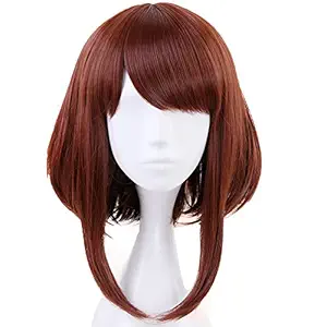 Brown: Anogol Hair Cap+Brown Wigs Bob Synthetic Hair Cosplay Wig Short Wavy For Anime Makeup