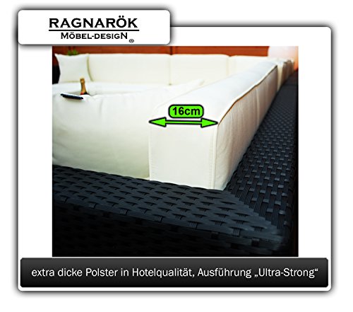 PolyRattan Lounge DEUTSCHE MARKE -- EIGNENE PRODUKTION 7 Jahre GARANTIE Garten Möbel incl. Glas und Polster Ragnarök-Möbeldesign (schwarz) Gartenmöbel