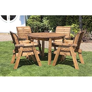 Wooden Garden Furniture Round Table & 6 High Back Chairs Round Top