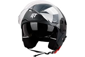 Steelbird GT Dashing ISI Certified Open Face Helmet for Men and Women with Inner Sun Shield ( Dual Visor Mechanism ) with Skull Cap