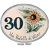 Keramik-und Plaketten oval Hausnummern SEITLICH SONNENBLUME - bestellen Sie hier Ihre Hausnummer (ovale con GIRASOLE LATERALE)