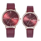 gaddrt Uhren, 2PCS Paare Arbeiten Leder-Band-analoge Quarz-Runde Armbanduhr-Uhren um (rot)
