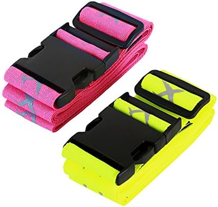 Cocogo Luggage Strap Suitcase Belts Travel Accessories 2-Pack (Green&amp;Pink)