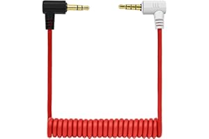 Kmuqshy 3.5mm TRS to TRRS Patch Cable, Coiled TRS to TRRS Patch Cable, Male to Male Right Angle Mic Cord Compatible with Rode SC7 VideoMic BOYA, Connects Smartphones, Tablets for Audio Recording