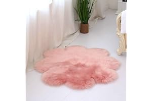 DQMEN Piel de Cordero Oveja/Sheepskin Rug Cordero, imitación mullida Alfombras imitación Piel sintética Deko Piel,para salón Dormitorio baño sofá Silla cojín (Rosa, 90 X 90 CM)