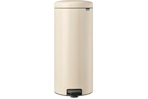 Brabantia - NewIcon Cubo de Pedal 30L - Papelera Grande para Cocina o Dormitorio - Tapa de Cierre Suave - Funcionamiento con Pedal Ligero - Cubo Interior Extraíble - Soft Beige - 29 x 38 x 68 cm