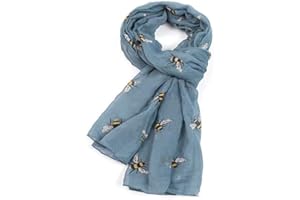 LilyRosa® Bee Scarf Bumble Bees Pattern Design Print Grey Navy Turquoise Blue Mint Green Scarves
