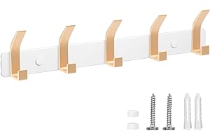 TENXSNUG Appendiabiti da Parete, Attaccapanni da Muro Moderno Antiruggine con 5 Ganci, Appendi Abiti Attaccapanni Appendini da Muro per Cucina, Bagno e Camera da Letto, Bianco + Oro