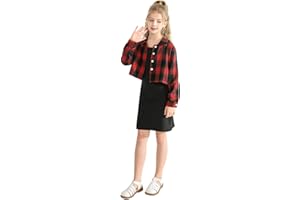 Ofanyia Kids Girl 2 Piece Outfits Girls Sleeveless Bodycon Dress with Crop Jacket Costumes Children Plaid Long Sleeve Tops + Cami Dress Set Clothes