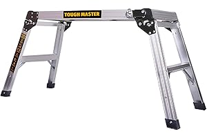Aluminium Work Platform 760 x 300mm 2 Step Up Ladder Folding Hop Up Fold Bench Stool Work Platform Foldable Design to Sit On, Indoor/Outdoor Job Step Ladder TOUGH MASTER