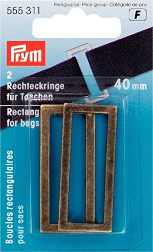 PRYM Rechteck Schlaufen für Taschen und Träger, Metall, antik Messing, 40 mm, 2-teilig