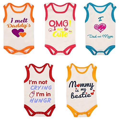 Stuby Cotton Baby Boy and Baby Girl Bodysuit (Pack of 5) RS.519.00