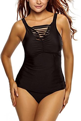 Akalili Women's Slit Ruched Tank Tankini One Piece Swimsuit Swimwear Plus Size Swimming Suit
