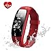 Produktbild Fitness-Tracker mit Herzfrequenzmonitor, Aktivitäten-Tracker, wasserdicht, Smart-Armband, Bluetooth, kabellos, Schrittzähler, Armband, Schlafmonitor, Smartwatch für Android- und iOS-Smartphones , rot