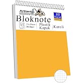 Telli Masa&uuml;st&uuml; Not Defteri Kareli A5 Orta Boy 1 Adet Masa &Uuml;st&uuml; Plastik Kapaklı Spiralli Bloknot Blocknote 80 Yaprak B&uuml;ro