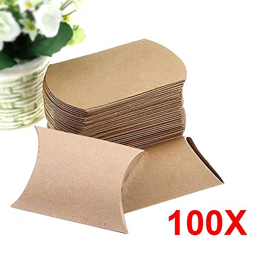 Hrph 100Pcs Kraftpapier -Kissen-Süßigkeit-Kasten Hochzeitsbevorzugungsgeschenk Partei-Versorgungsmaterial