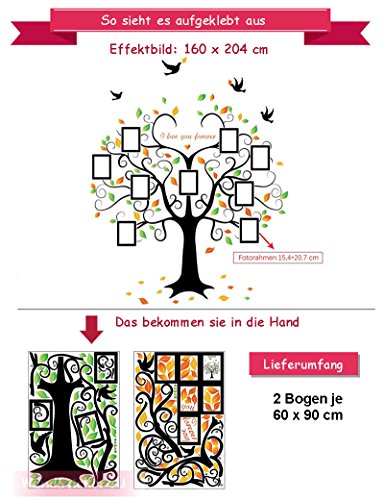 WandSticker4U- Wandtattoo „riesiger Familie Foto Baum“ | Effektbild: 160x204cm | Wandsticker Stammbaum Bilderrahmen Wand Aufkleber Deko für Wohnzimmer, Küche, Garderobe, Flur XXL - 7