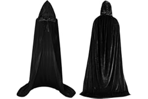 HenfuME Capa Negra con Capucha,Capas Halloween Mujer Terciopelo Suave,Capa Negra Disfraz Largo,Disfraz Halloween NiñO Adulto para Carnaval Fiesta Disfraces para Cosplay De Bruja Vampiro Mago 150cm