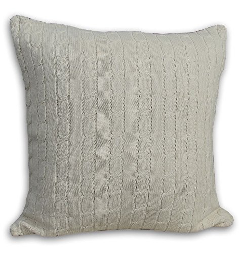Homescapes kuschelweiche Kissenhülle natur mit Zopfmuster 45 x 45 cm 100% reine Baumwolle Kissenbezug mit Reißverschluss