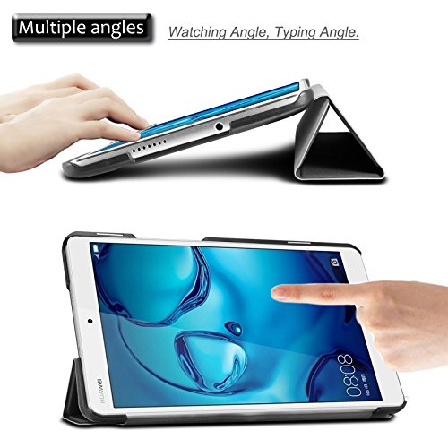 Huawei MediaPad M3 8.4 Hülle, Infiland Ultra Dünn Tri-Fold Smart-Muschel PU Leder Ultra Schlank Superleicht Ständer Smart Shell Cover Schutzhülle Etui Tasche für Huawei MediaPad M3 8.4 Tablet-PC (mit Auto Schlaf / Wach Funktion)(Schwarz) - 3