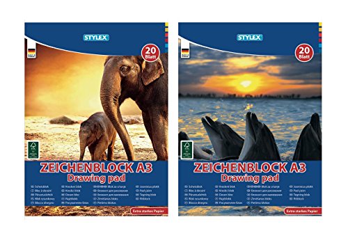 2 Zeichenblöcke DIN A3 Zeichenblock 20 Blatt Malblock 2 versch. Motive