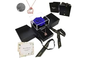 FIMAGO Preserved Real Rose with I Love You Necklace in 100 Languages Eternal Flowers Rose Gifts for Mom Wife Girlfriend Valentines Day Mothers Day Christmas Birthday Gifts (YMY-PN_G-SB19)