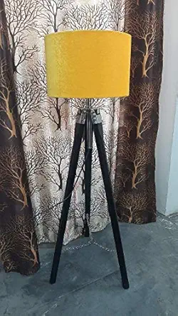 Collectibles Gallery***** New Year Special**** Wooden Tripod Floor Lamp Stand with Off White Shade and Bulb