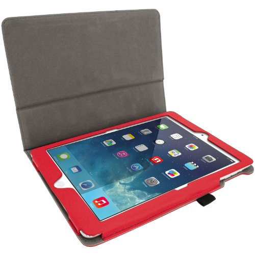 igadgitz Rot PU Ledertasche Hülle Folie für Apple iPad Air 2013 Mit Multi-Winkel Betrachtungs-stand + Auto Sleep/Wake + Displayschutzfolie - 4