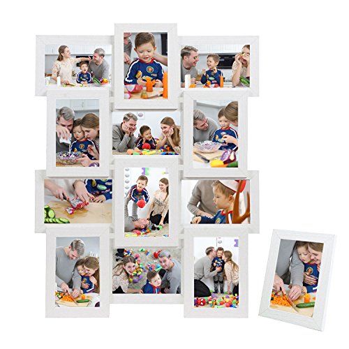 Songmics Bilderrahmen Collage für 12 Fotos je 10 x 15 cm (4 x 6) + 1 x einzelner Fotorahmen aus MDF-Platten weiß RPF112W