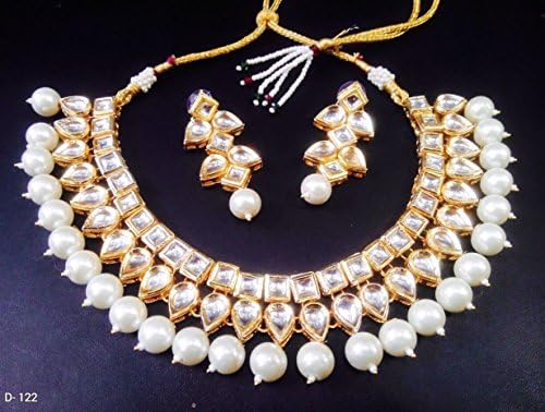Kundan Pearl Wedding Necklace Set Indian Traditional Antique Necklace Jewelry