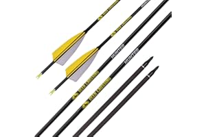 PHILOCS 12 Pezzi ID 6,2 mm Frecce da Caccia, Spine 300 350 400 500 600 700 800 Freccia di Tiro con L'Arco, 4 Pollici Piuma di Tacchino Freccia in Puro-Carbonio