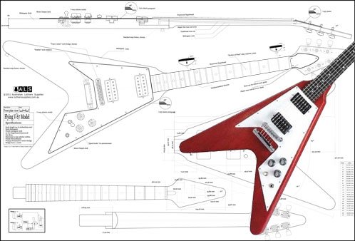 Piano di Gibson Flying V '67 - Chitarra elettrica scala stampa