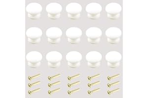 Ceqiny 15 Paquetes Pomos Redondos de Madera para Cajón, Puerta y Gabinete con Tornillos - Tiradores para Cocina, Baño, Dormitorio, Blanco