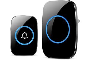 SKY-TOUCH Wireless Doorbell, Waterproof Door Bell Kit With 60 Chimes and LED, Adjustable Volume, Easy installation, Doorbell for Home Office Classroom,Black (1 Receiver And 1 Button)