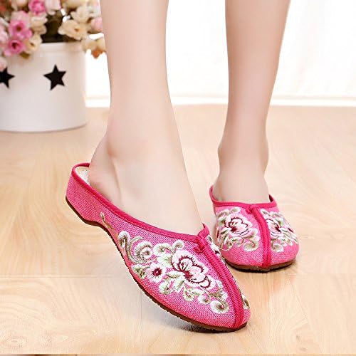 HGTYU In The Spring Carpet Slippers Indoor Shoes Old Beijing Cloth Embroidery Slippers Folk Style Dichotomanthes Bottom Shoes. Thirty-Eight Pink