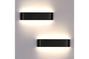 Lightess 2-częściowa lampa ścienna do wnętrz, czarna, nowoczesna lampa ścienna LED Up Down, oświetlenie ścienne, neutralna biel, oświetlenie schodów, 16 W, IP44, do salonu, sypialni, korytarza,