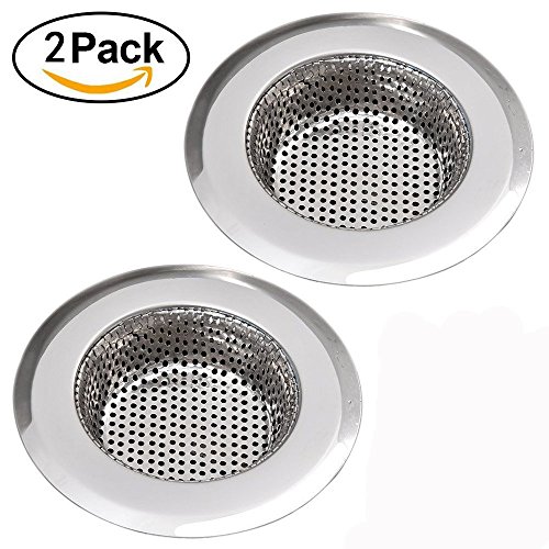 NHsunray 2pcs Edelstahl-Spüle-Sieb Abnehmbare Hochleistungs-Abfluss-Filter Perfekt für Küche Badezimmer Waschbecken Stopp Haar Entsorgung Abfälle (geeignet für Abfluss 3,3-3,7 ", Chrom)