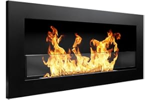 Divina Fire Kamin Wandkamin oder Einbaukamin Livorno schwarz L 90 x B 12 x H 40 mit Glas