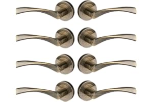 Designer Levers Hiatt Hardware Marvel Lever on Rose Door Handles Pair in Antique Brass Finish Pack of 4 - Interior Use Door Handle - Round Modern Design