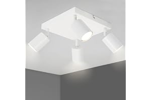TaFiCo White 4 Way Ceiling Light Fixture Rotatable - Square Ceiling Spotlight - Spot Lights Ceiling with GU10 Base - Bulbs Not Included