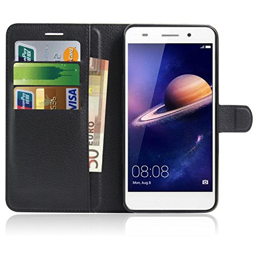 Huawei Y6 II Funda  Anzhao Funda de Cuero Piel Carcasa con Ranuras para Tarjetas para Huawei Y6 II  Negro 