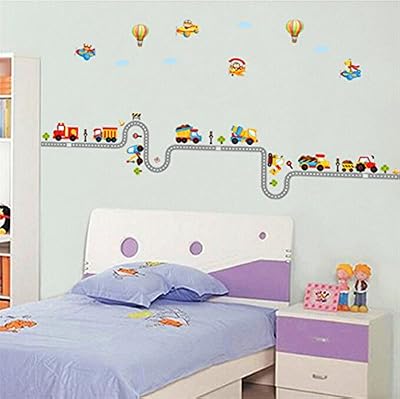 ufengke Voiture de Bande Dessinée Avion Montgolfière Stickers Muraux, La Chambre des Enfants Pépinière Autocollants Amovibles