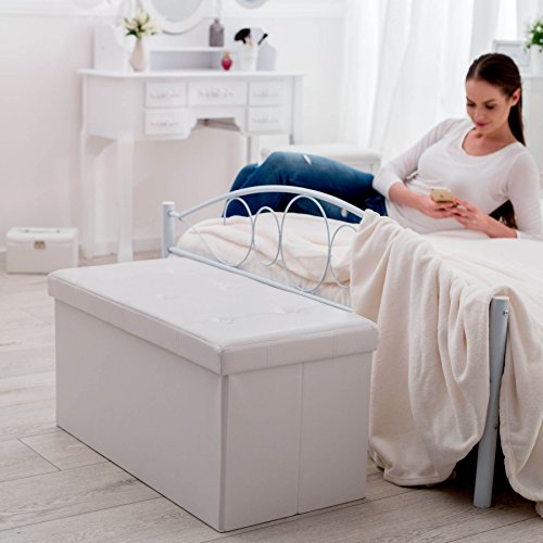 TecTake 80x40x40 cm Faltbarer Sitzhocker Aufbewahrungsbox Sitzwürfel mit Stauraum Kunstleder weiß - 3