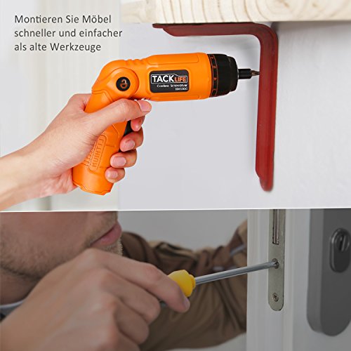 Tacklife SDH13DC Advanced Akku-Bohrschrauber 3-Position&6-Geschwindigkeitsregelung inkl.10 Bits USB-Ladegerät, LED Licht, 3.7Volt, Max. Drehmoment 4.0N.m(Orange-Schwarz ) - 5