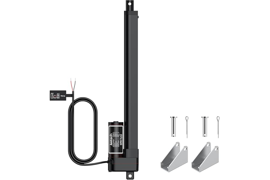 Justech 12V Heavy-Duty Linear Actuator 450LBS/2000N-12inch/300mm Silent IP54 Electric Actuator with Brackets for Electric Windows, RV Adjustments, Solar Trackers, Industrial Machinery, Black