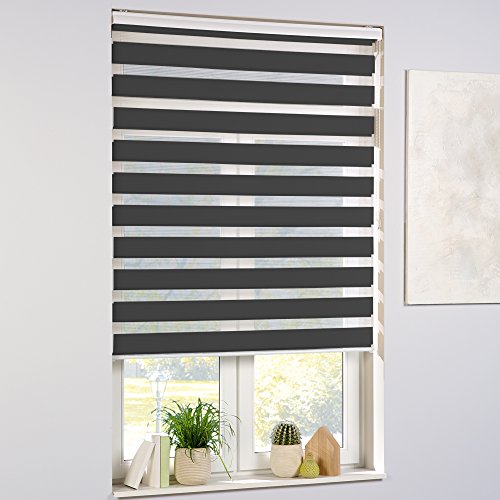 DuoRollo+ Premium Doppelrollo mit variabler Klemmfix-Halterung und Frontblende Seitenzug-Rollo mit Alu Klemmträgern für Fenster und Türen, Farbe:Anthrazit, Größe:90 x 160 cm - 4