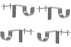 NICOONE 4pcs Curtain Pole Bracket Set,Heavy Duty Metal Curtain Rail Brackets with Screw,Curtain Rod Brackets for Wall Mount Windows Blinds,Silver