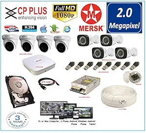 MERSK CP Plus 8 Ch HD DVR and Full HD 2 MP CCTV Camera Kit with All Required Accessories -2 TB Hard Disk (Note : No Installation Service)