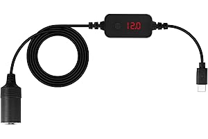 SinLoon USB C to Car Cigarette Lighter Cable Built-in PD Decoy Chip, Type C to 5V, 9V, 12V, 15V, 20V Car Cigarette Lighter Socket Female Adapter Power Cord Suitable for Car DVR, GPS,wait