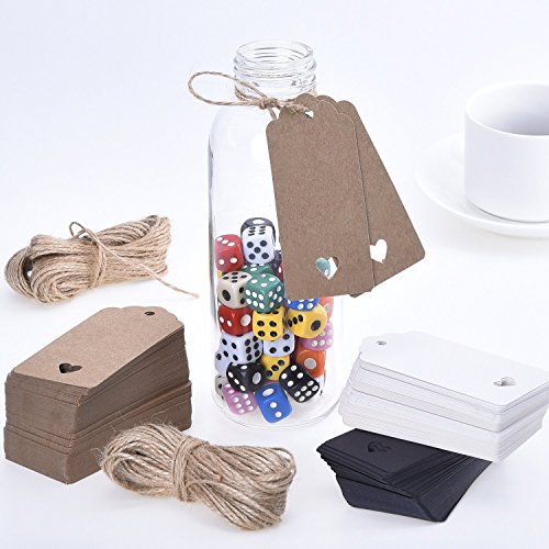 Cosanter 100 Stück Kraftpapier Etiketten Tags Geschenk Anhänge Papieranhänger Hängeetiketten Anhängeetiketten, ohne Schnüren, für Geschenke, zum Basteln, als Preis-Etiketten Rectangular With Heart Schwarz 9.5CM x 4.5 CM - 5